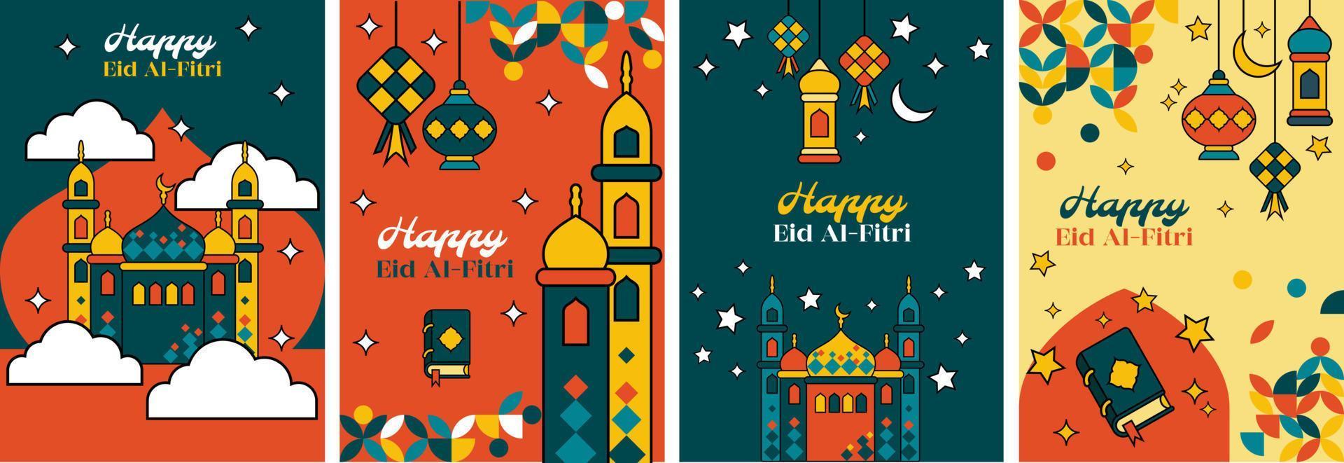 Islamic geometric abstract poster background template. Eid mubarak book cover vector illustration.