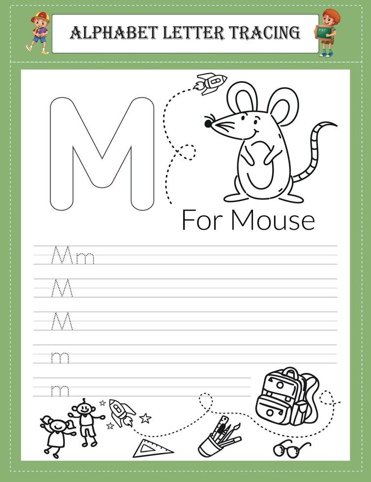 Alphabet tracing worksheet A-Z writing vector
