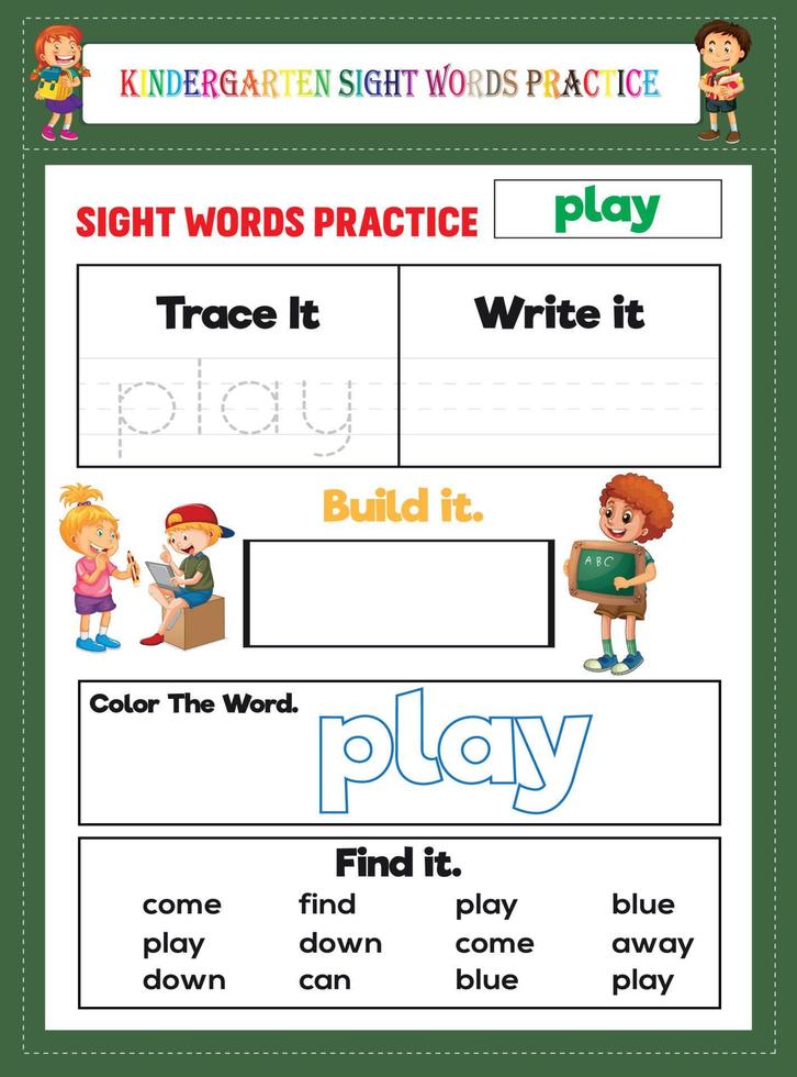 Kindergarten Sight Words Practice vector