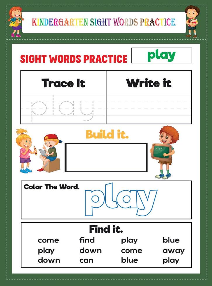 práctica de palabras de vista de jardín de infantes vector