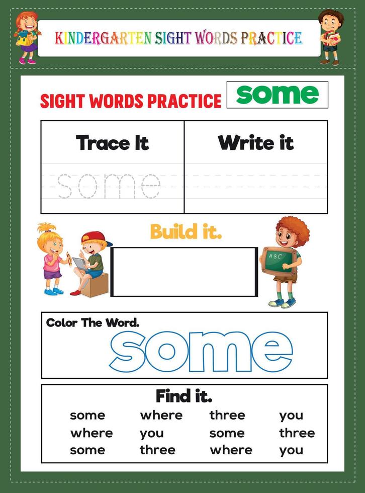 Kindergarten Sight Words Practice vector