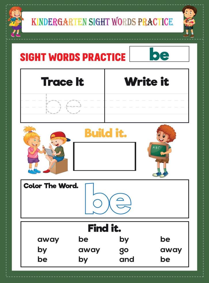 Kindergarten Sight Words Practice vector