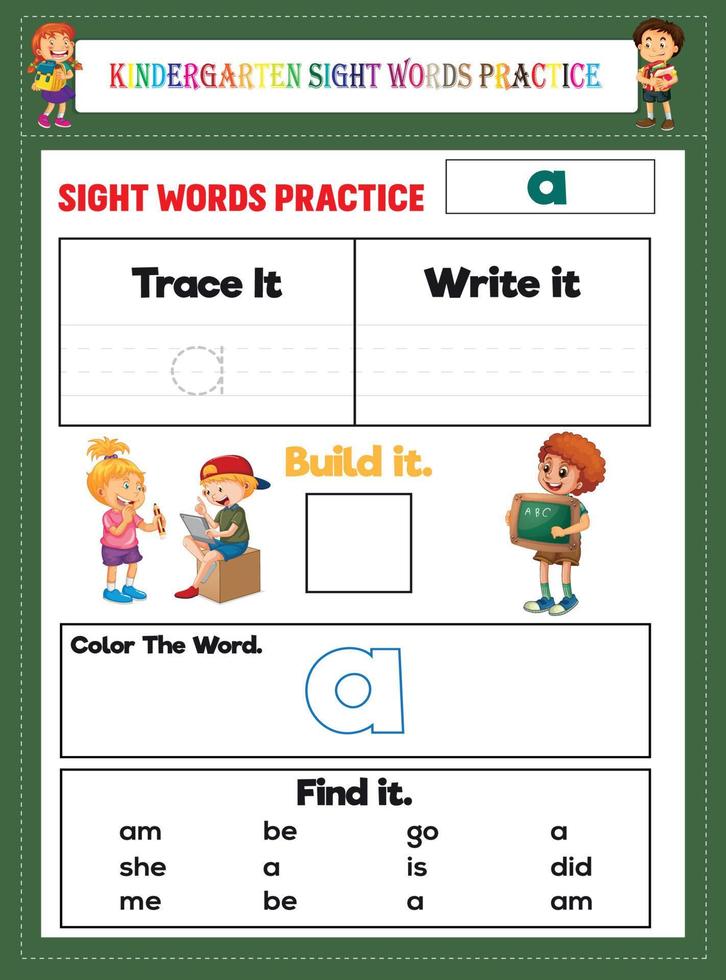 Kindergarten Sight Words Practice vector