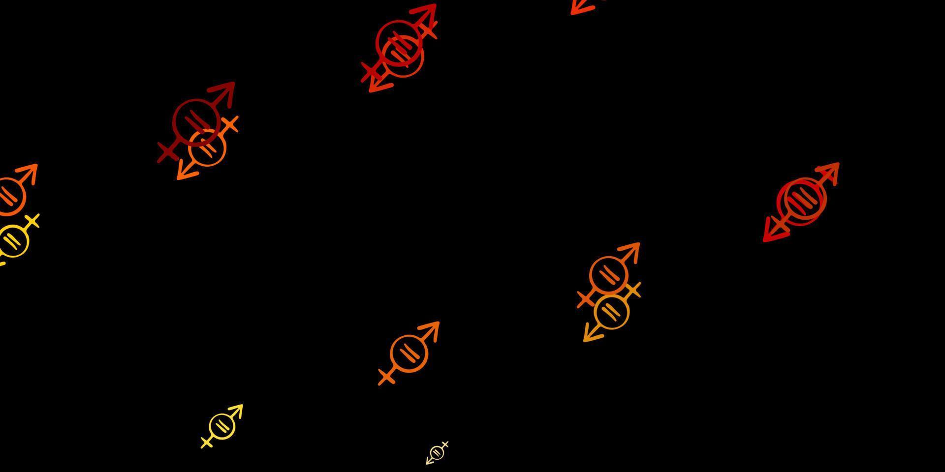 Telón de fondo de vector naranja oscuro con símbolos de poder de la mujer.