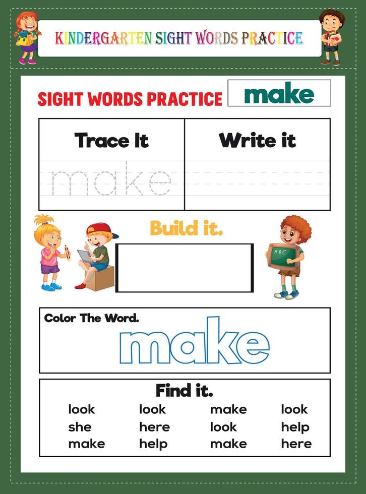 Kindergarten Sight Words Practice vector