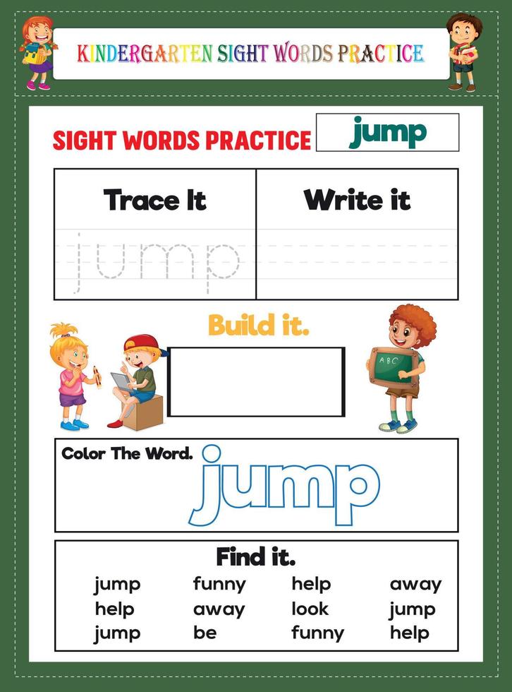 práctica de palabras de vista de jardín de infantes vector
