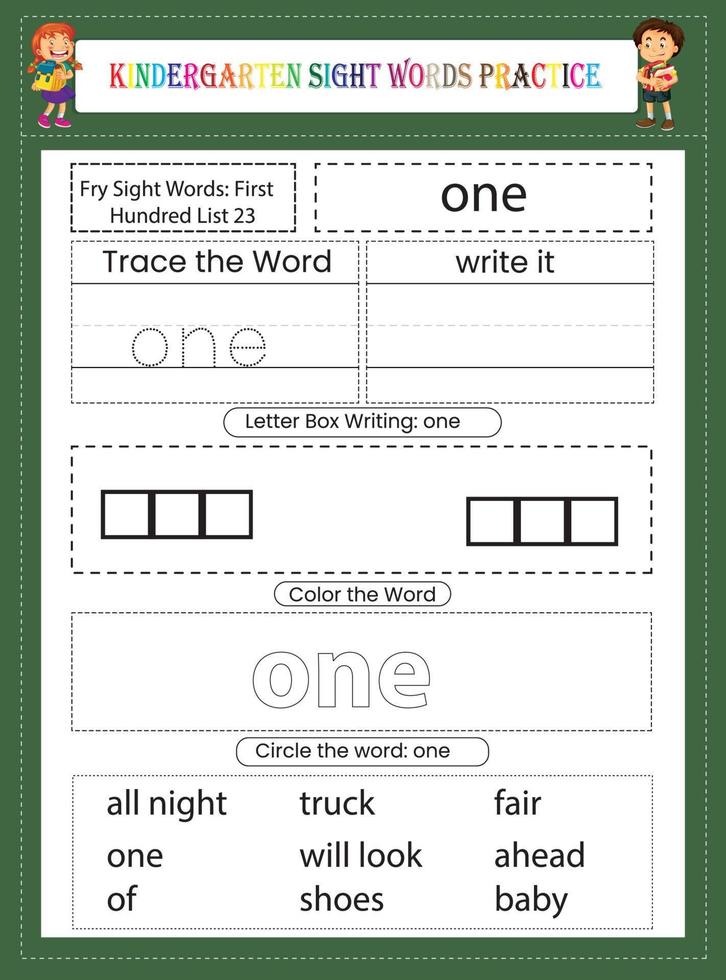 Kindergarten Sight Words Practice vector