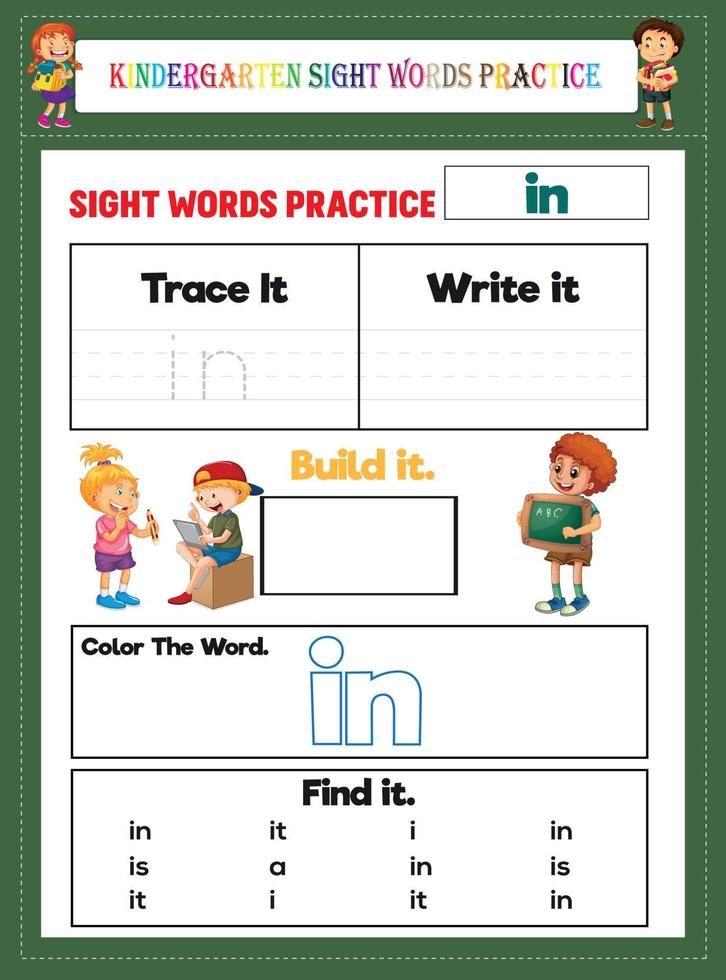 práctica de palabras de vista de jardín de infantes vector