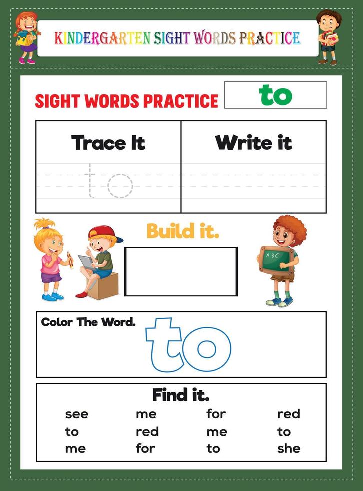 Kindergarten Sight Words Practice vector