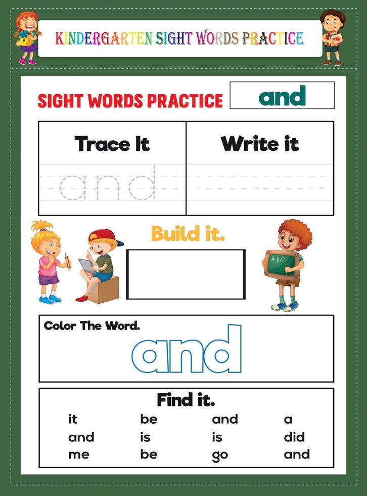 práctica de palabras de vista de jardín de infantes vector