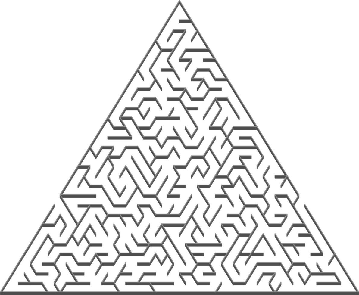 Vector layout with a gray triangular 3D maze, riddle.