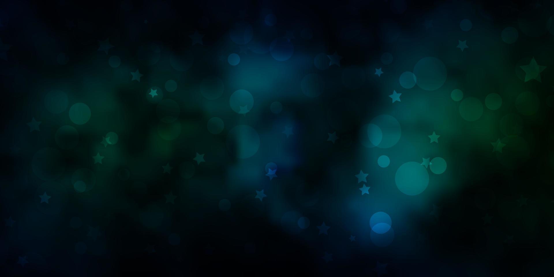 Fondo de vector azul oscuro, verde con círculos, estrellas.