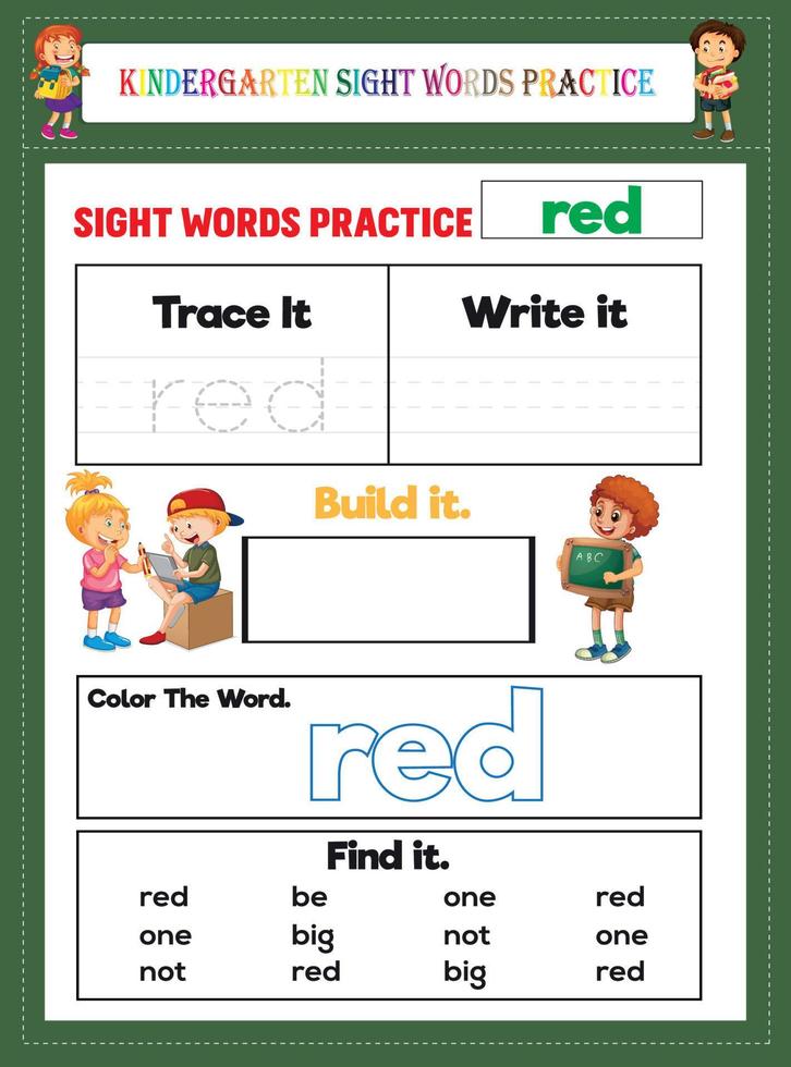 Kindergarten Sight Words Practice vector