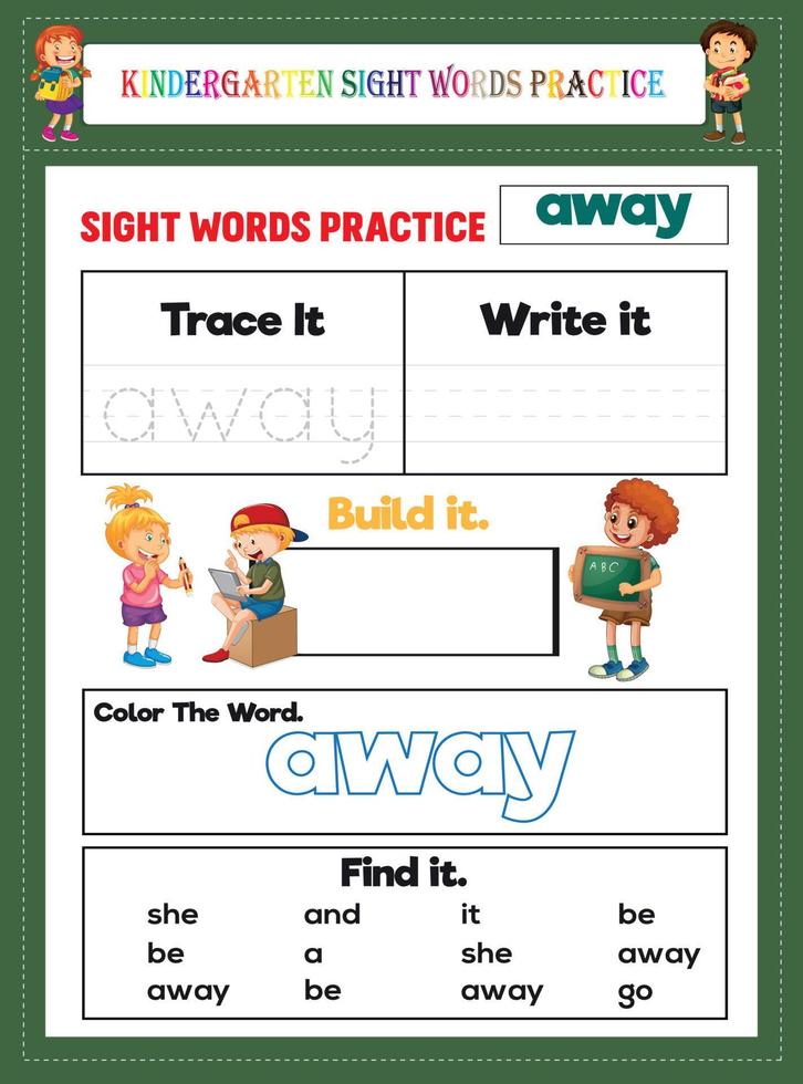 Kindergarten Sight Words Practice vector