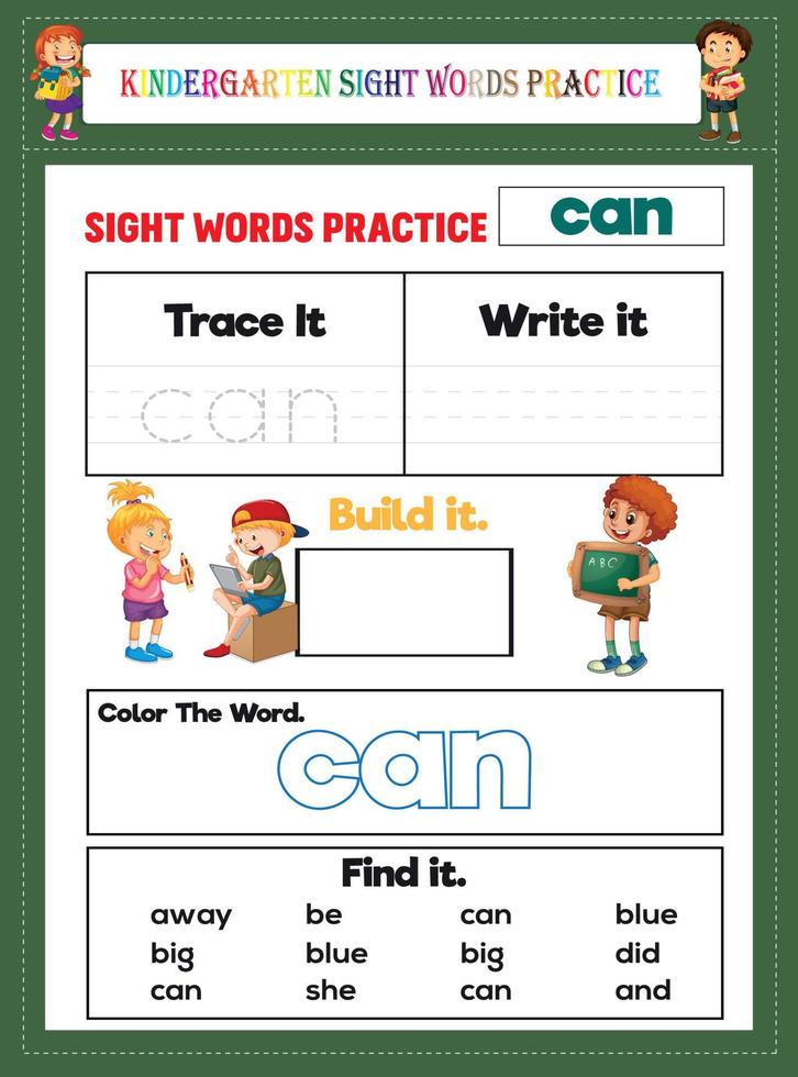 práctica de palabras de vista de jardín de infantes vector