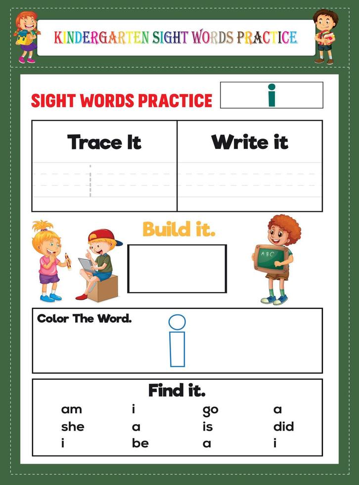 práctica de palabras de vista de jardín de infantes vector