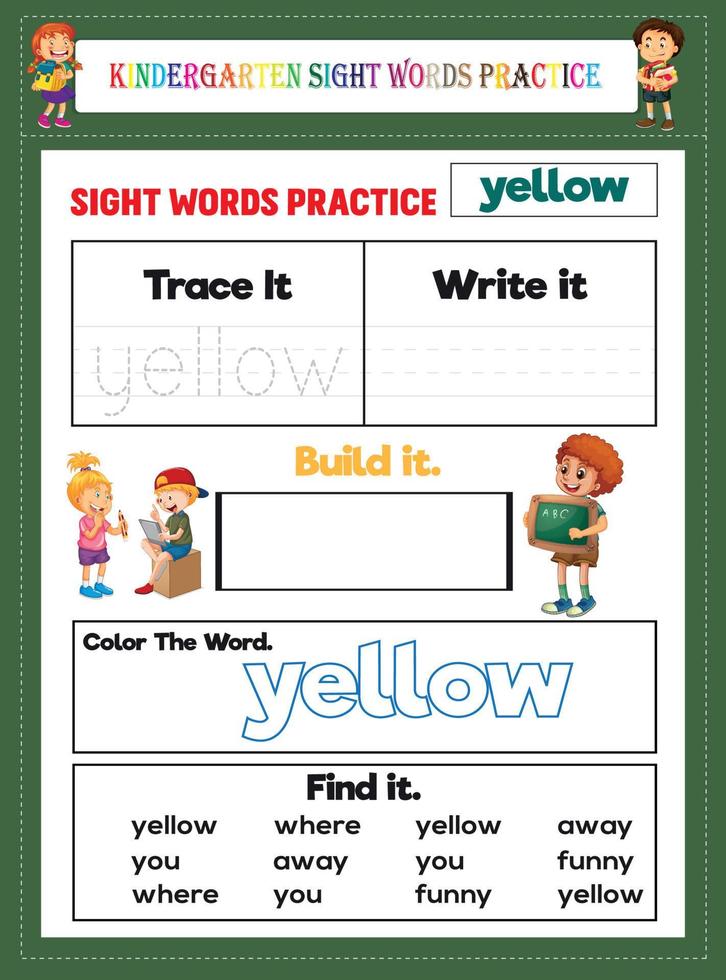 Kindergarten Sight Words Practice vector