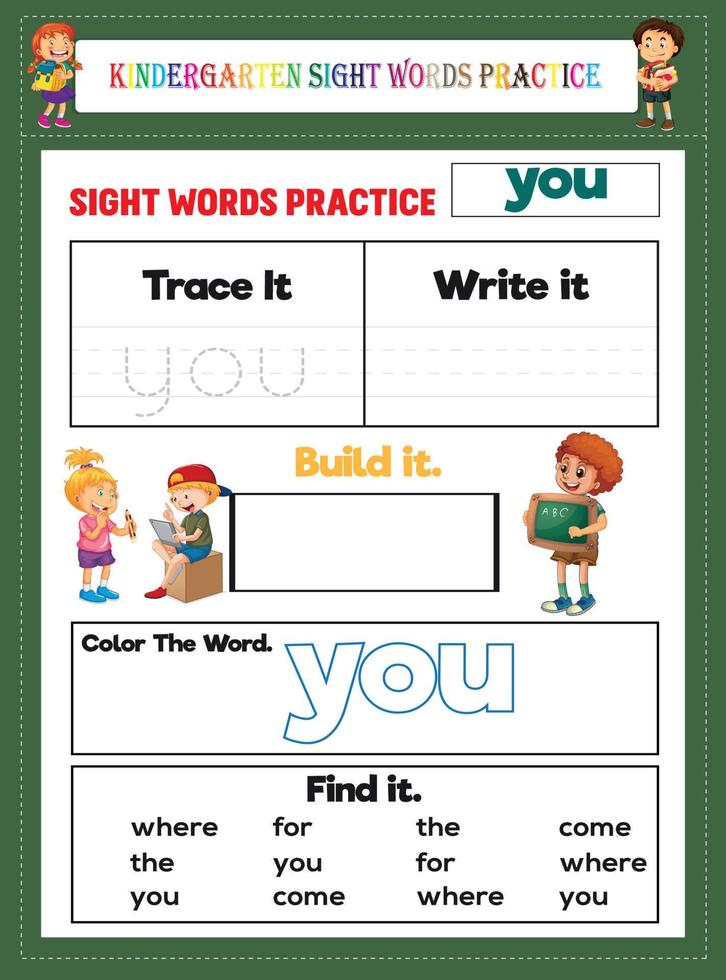 Kindergarten Sight Words Practice vector