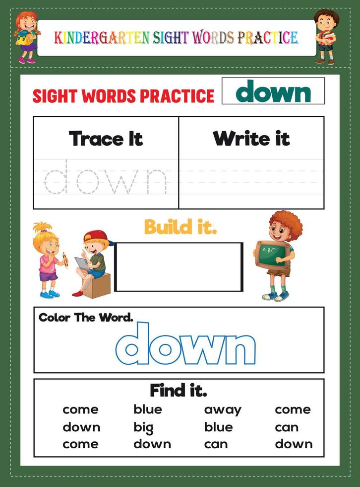 Kindergarten Sight Words Practice vector