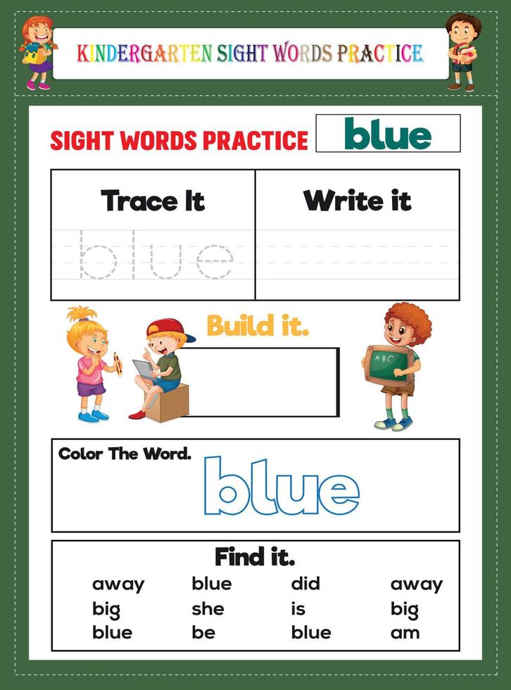 práctica de palabras de vista de jardín de infantes vector