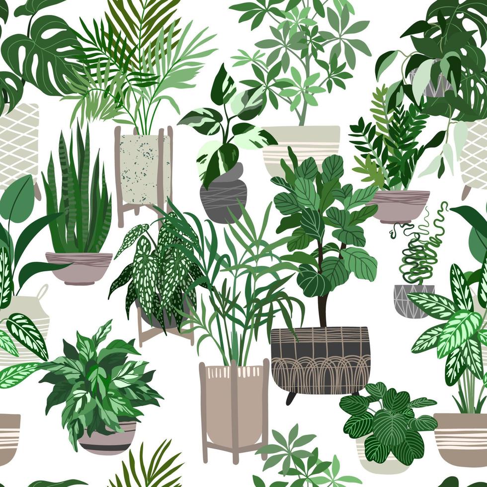 Urban jungle concept, seamless pattern with house plants vector