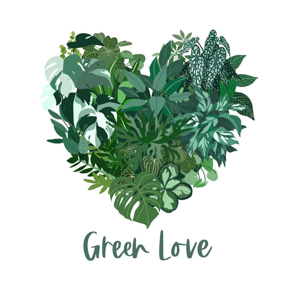 forma de corazón hecha de hojas de plantas tropicales vector
