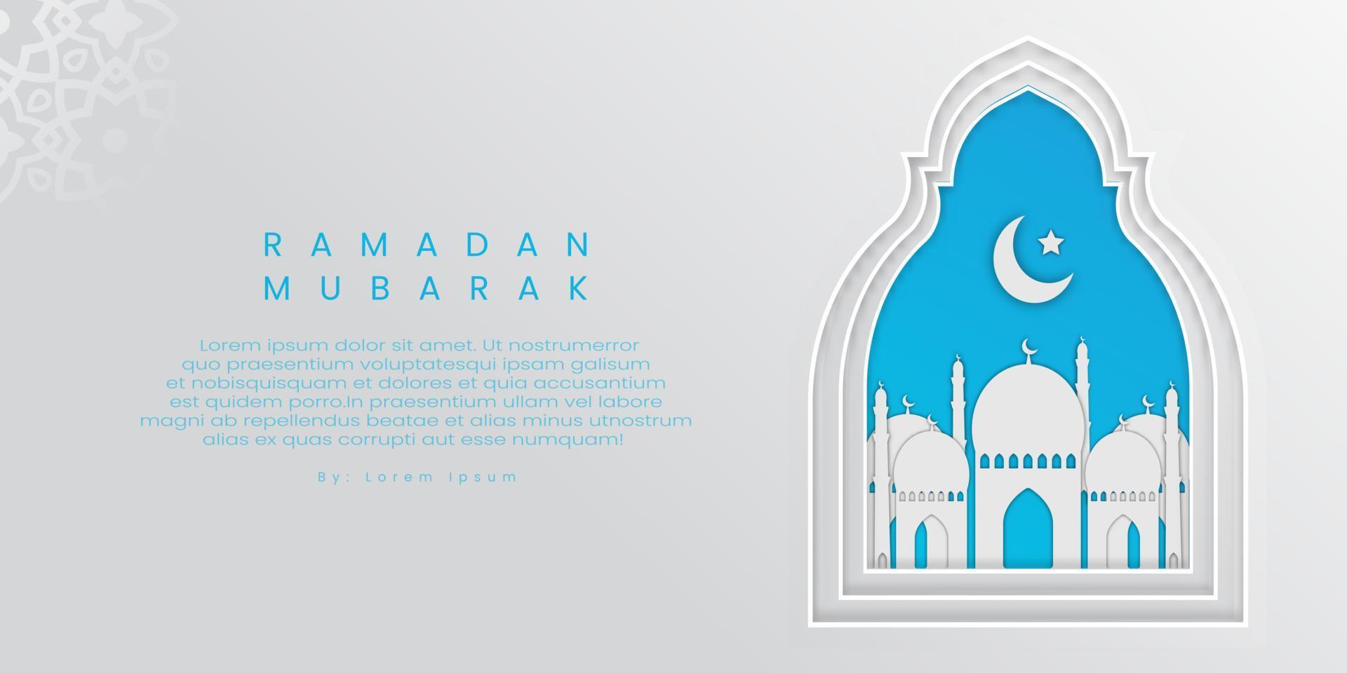 Vector simple paper cut mosque theme ramadan greetings