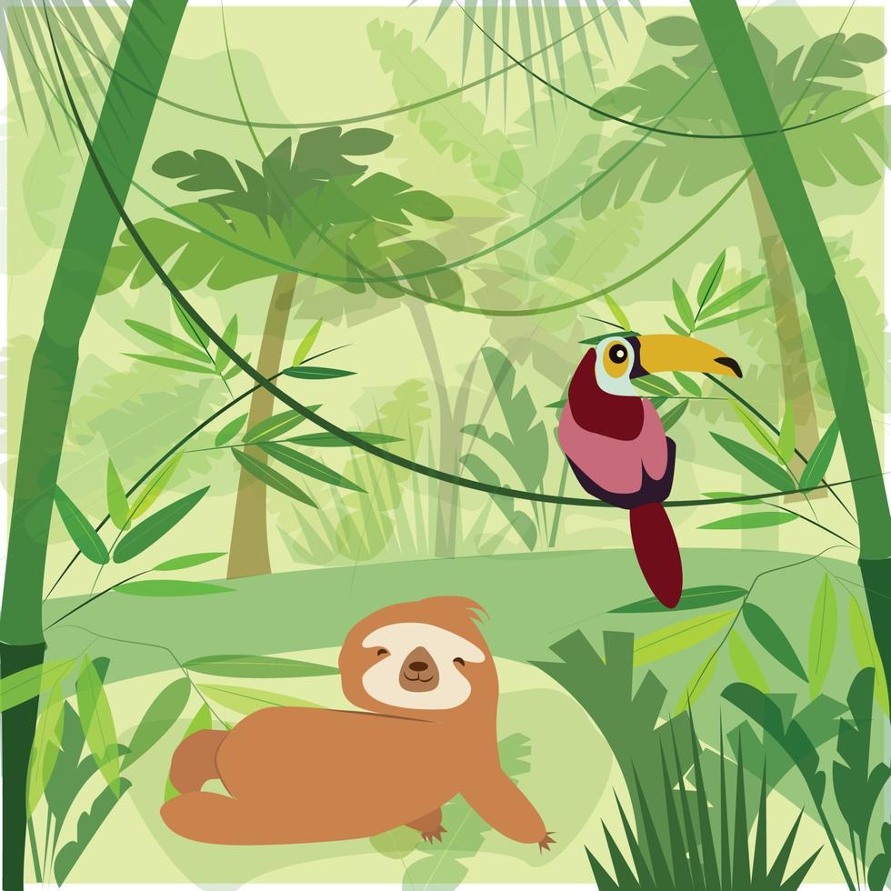 green color exotic illustration flat tropic bird and lemur vector
