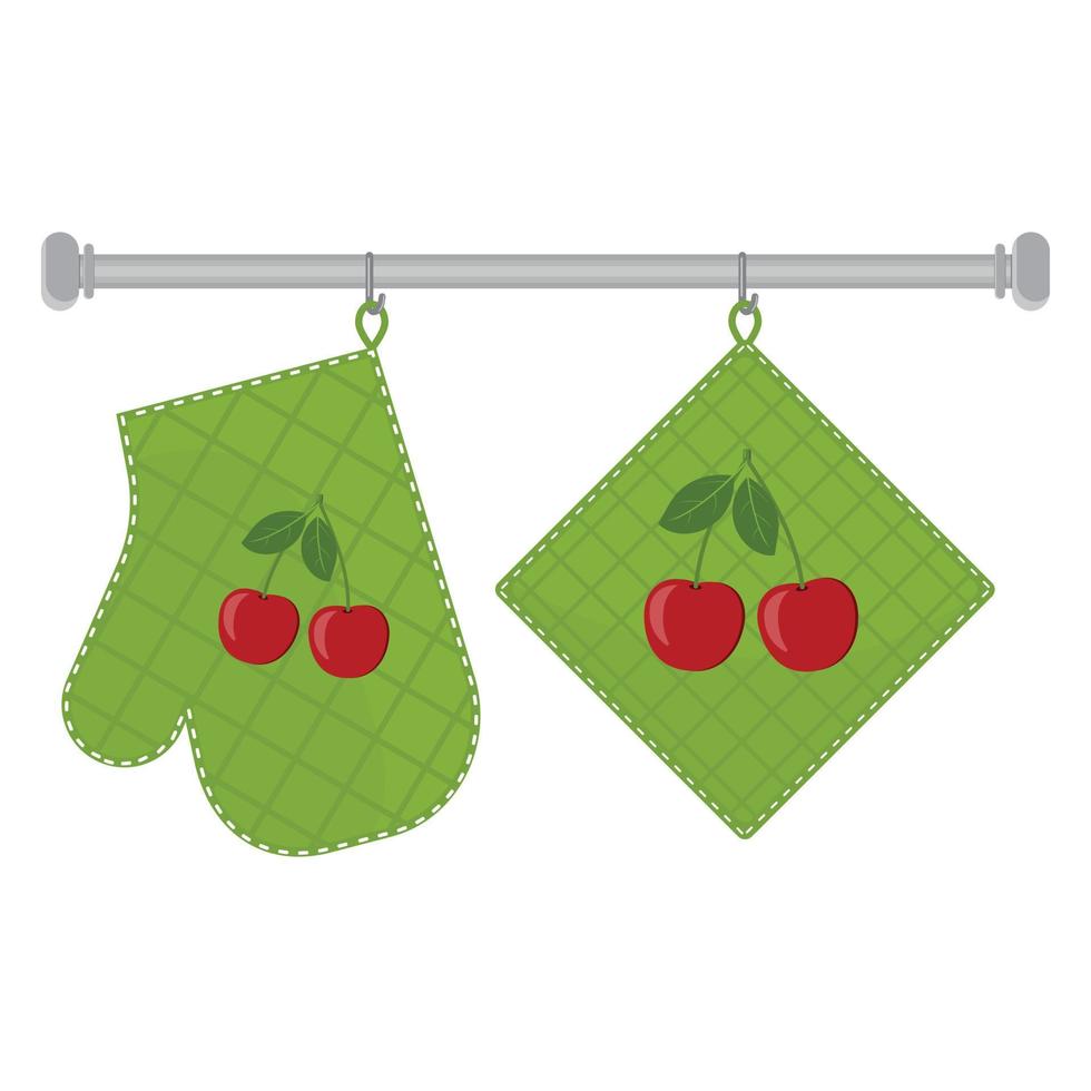 Oven mitt and oven mitt hanging on the rack on hooks, color isolated vector  illustration in the flat style 7233007 Vector Art at Vecteezy