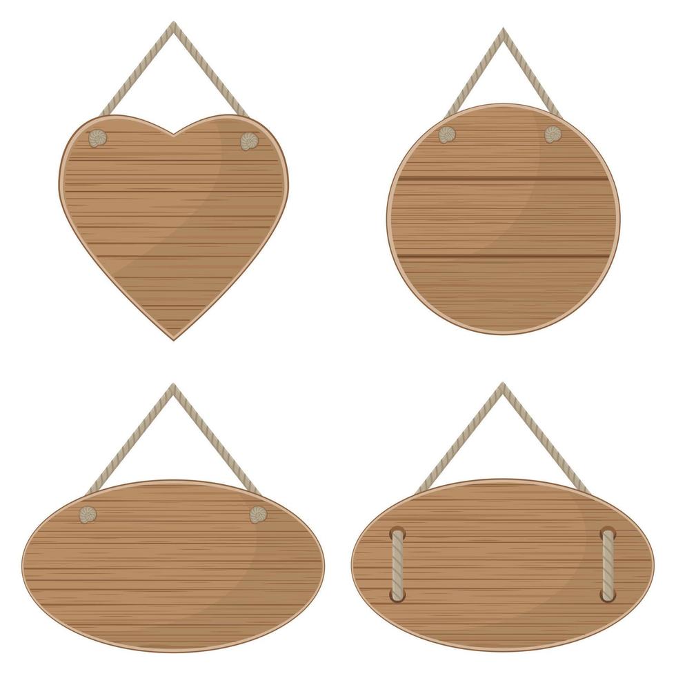 un conjunto de letreros de madera. vallas publicitarias vacías hechas de madera, ilustración vectorial de color vector