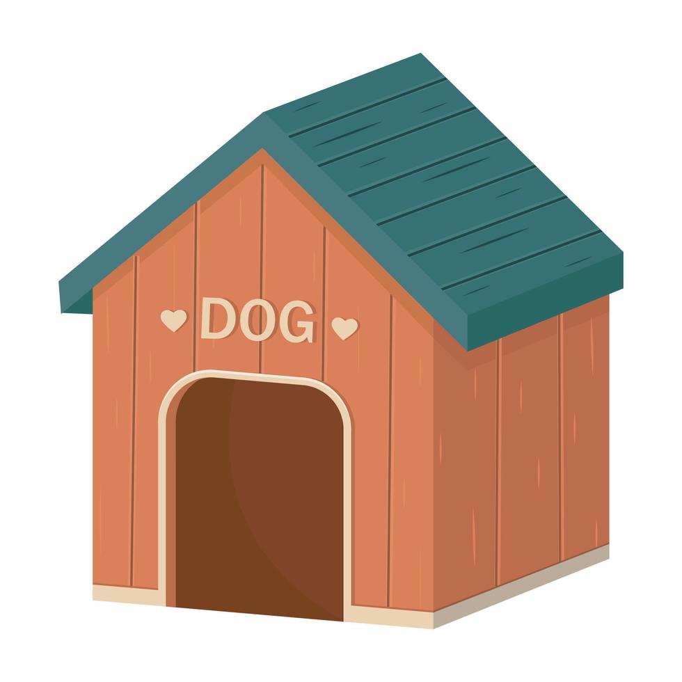 casa de perro de madera, vector de color aislado ilustración de estilo de dibujos animados