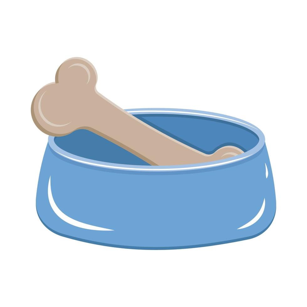 A bowl with a bone for dogs and cats. Vector illustration in a flat style, isolated on a white background.