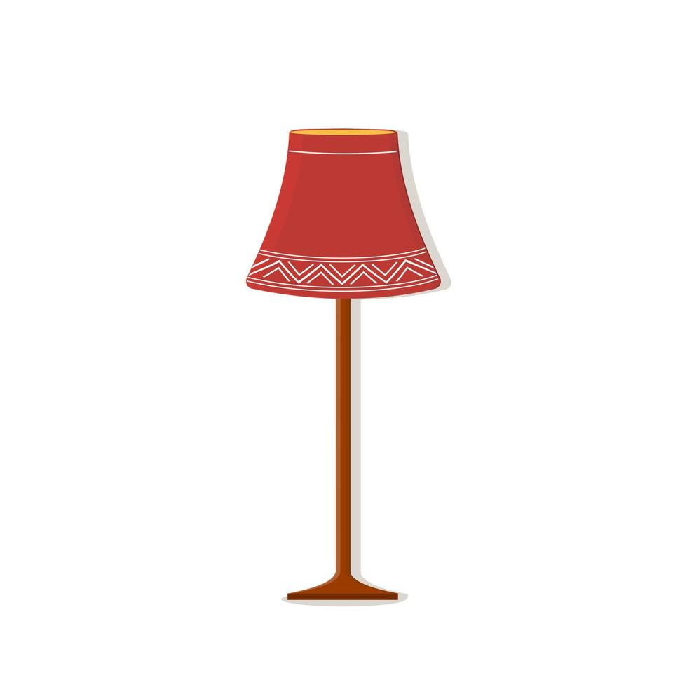 lámpara de pie roja interior del hogar, ilustración de vector de color plana