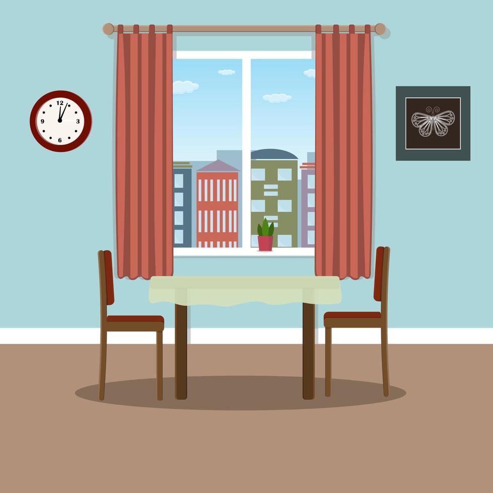 home interior window to the street, color vector illustration flat