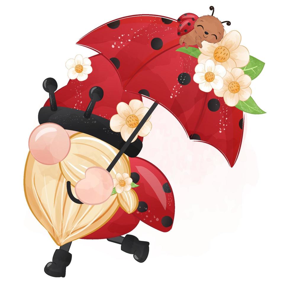 Cute Lady Bug Gnome Illustration vector