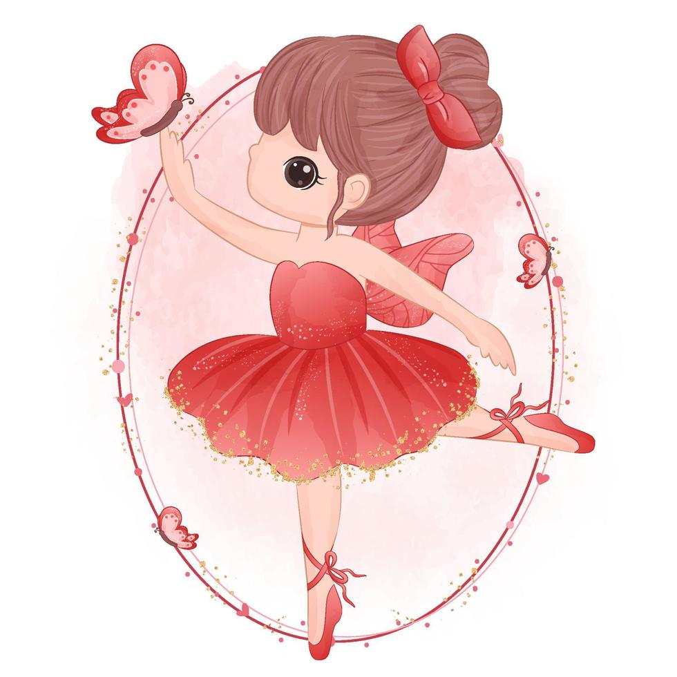pequeña bailarina linda en vestido rojo vector
