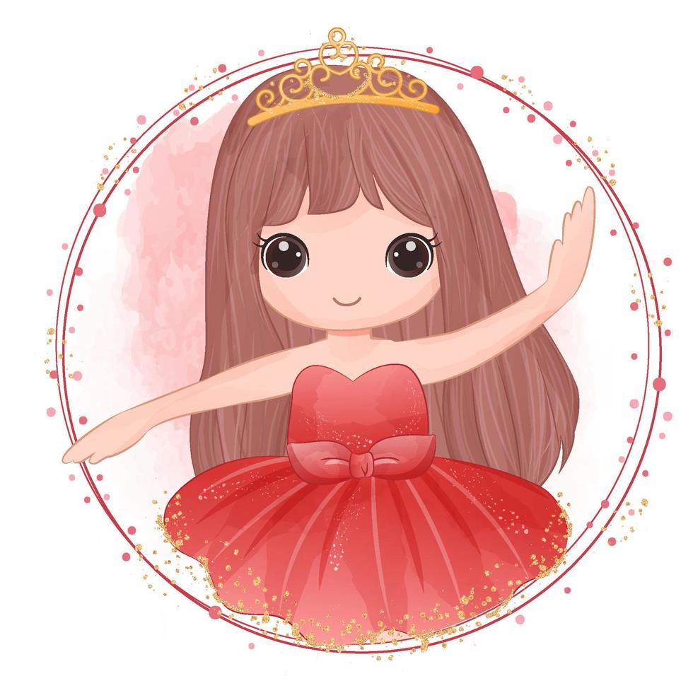 Cute Little Ballerina In Red Dress vector