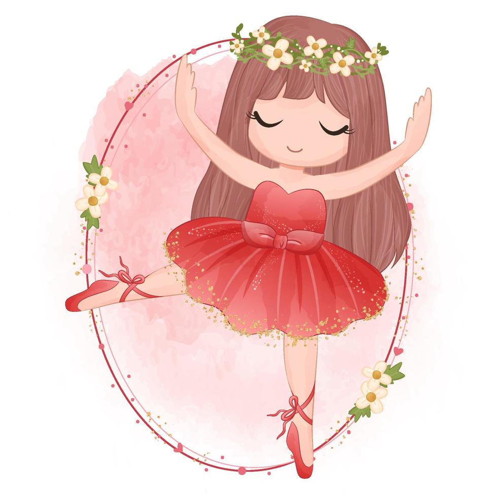 Cute Little Ballerina In Red Dress vector