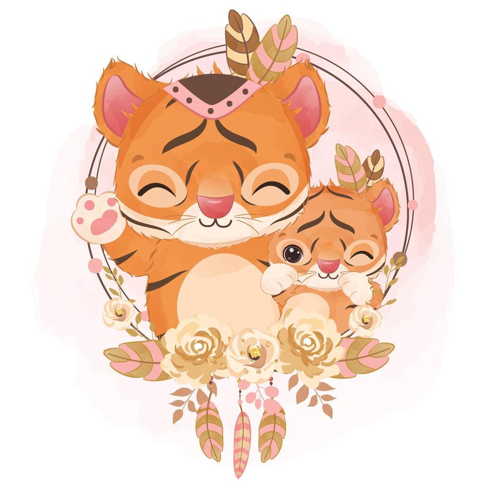 adorables animales bohemios mamá y bebé ilustración vector