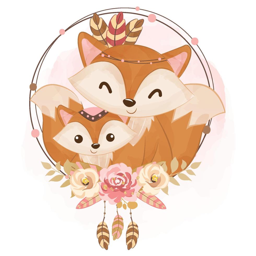 adorables animales bohemios mamá y bebé ilustración vector