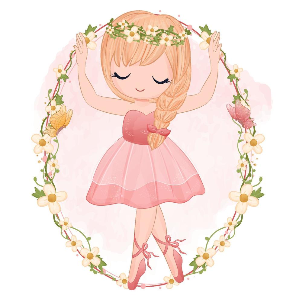 Adorable Girl With Pink Dress Illustration vector
