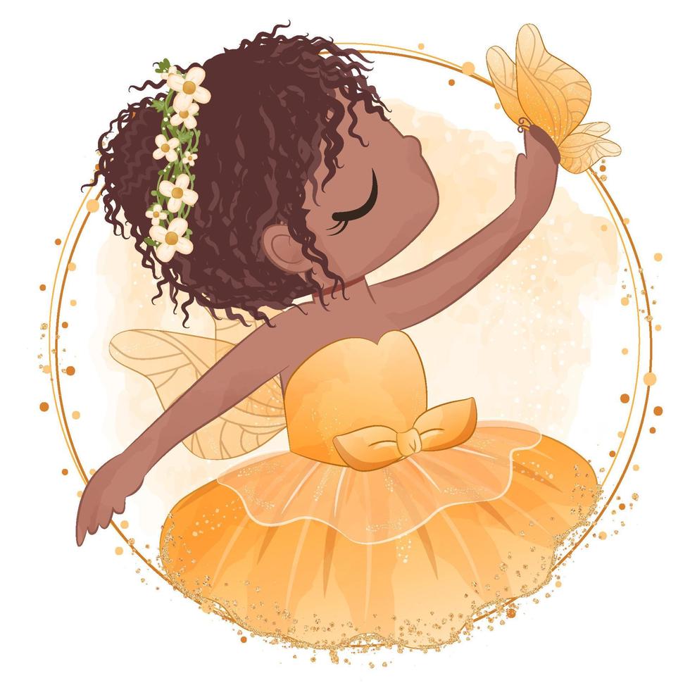 pequeña bailarina linda en vestido amarillo vector