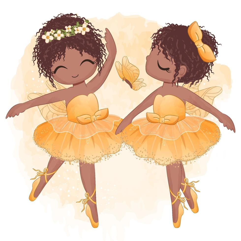 pequeña bailarina linda en vestido amarillo vector