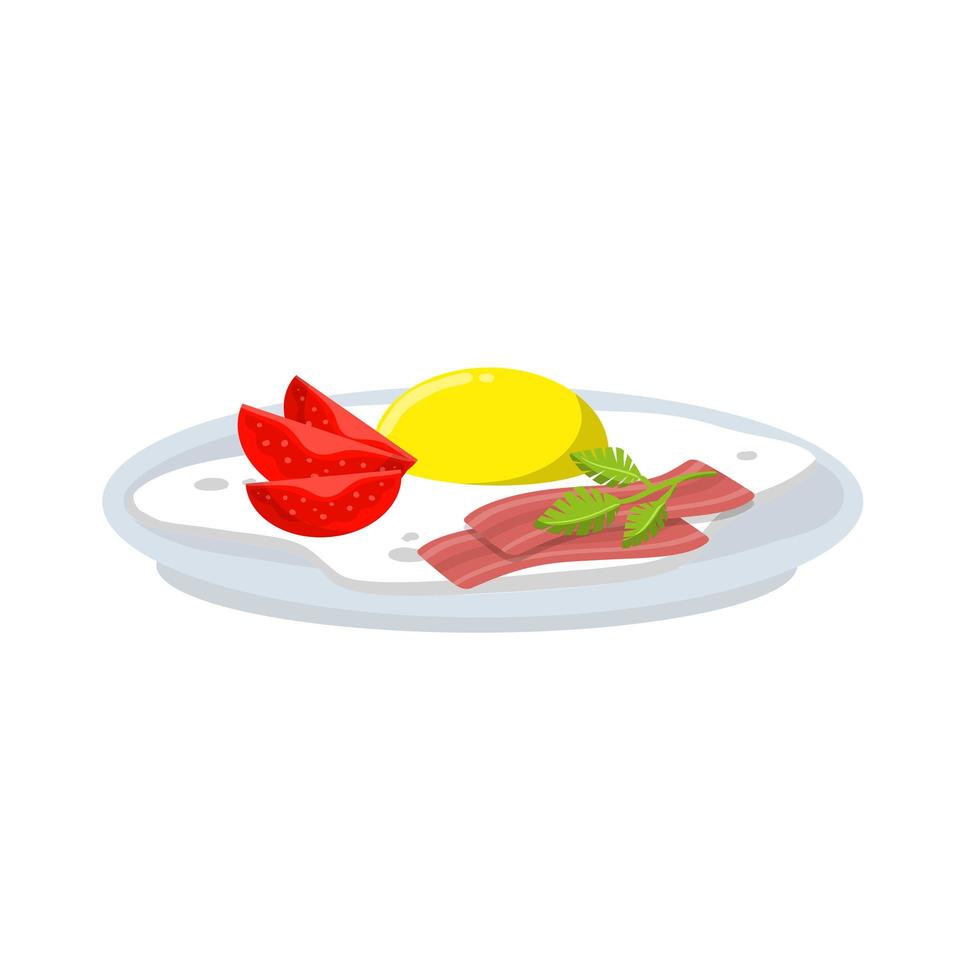 Fried egg. Delicious omelet with vegetables. vector