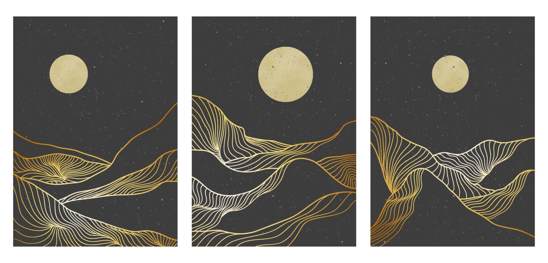 Golden mountain line art, Abstract mountain contemporary aesthetic backgrounds landscapes. use for print art, cover, invitation background, fabric. Vector illustration