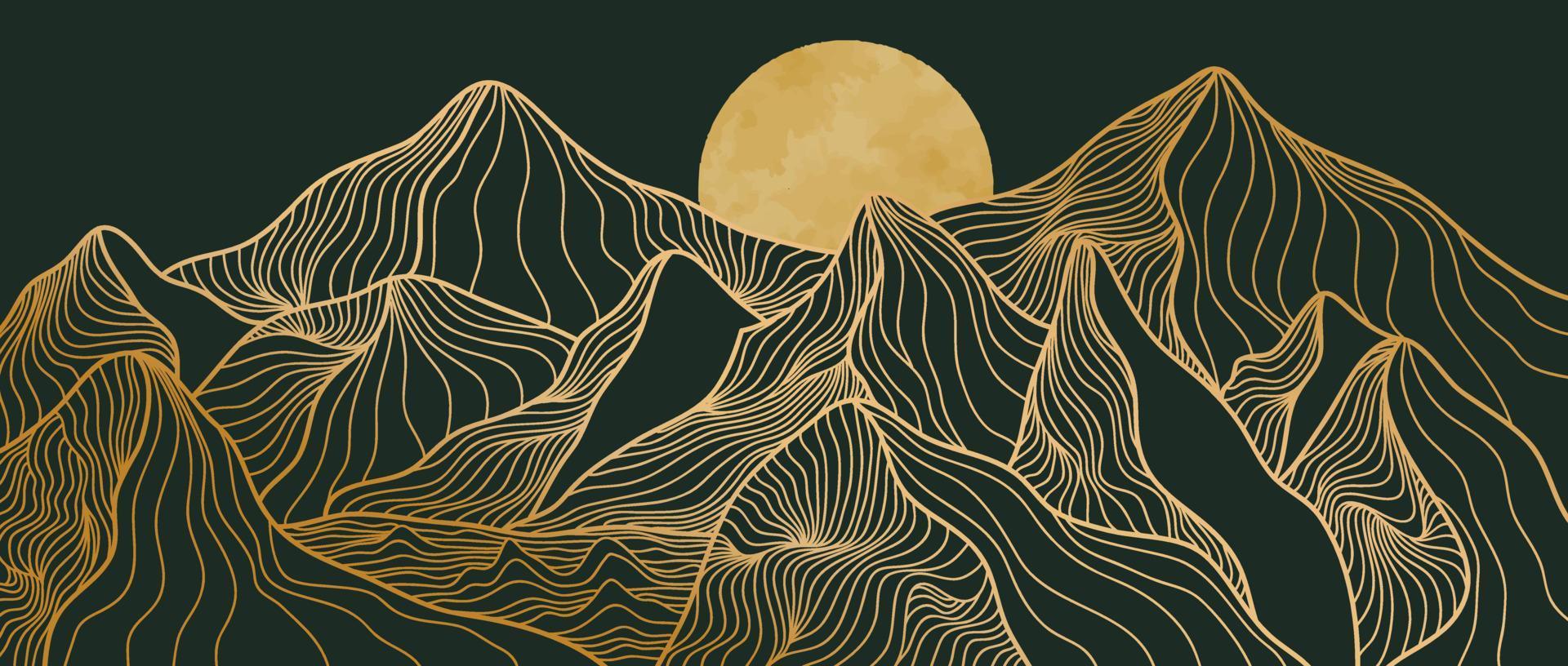 arte de línea de montaña dorada, paisajes de fondos estéticos contemporáneos de montaña abstractos. uso para arte impreso, portada, fondo de invitación, tela. ilustración vectorial vector