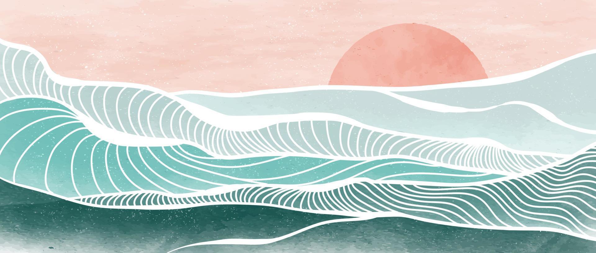 pintura moderna minimalista creativa e impresión de arte lineal. paisajes abstractos de fondos estéticos contemporáneos de olas oceánicas y montañas. con mar, horizonte, ola. ilustraciones vectoriales vector