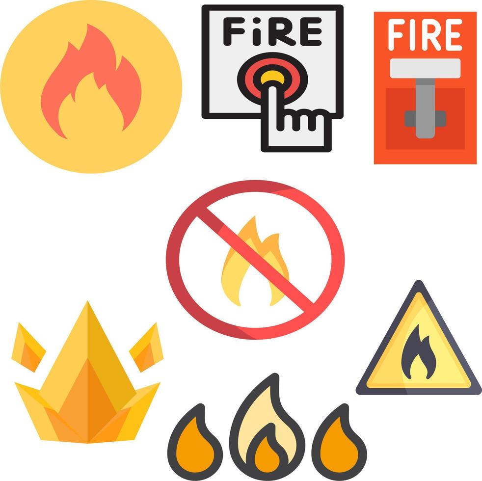 Fire sign button emergency vector set