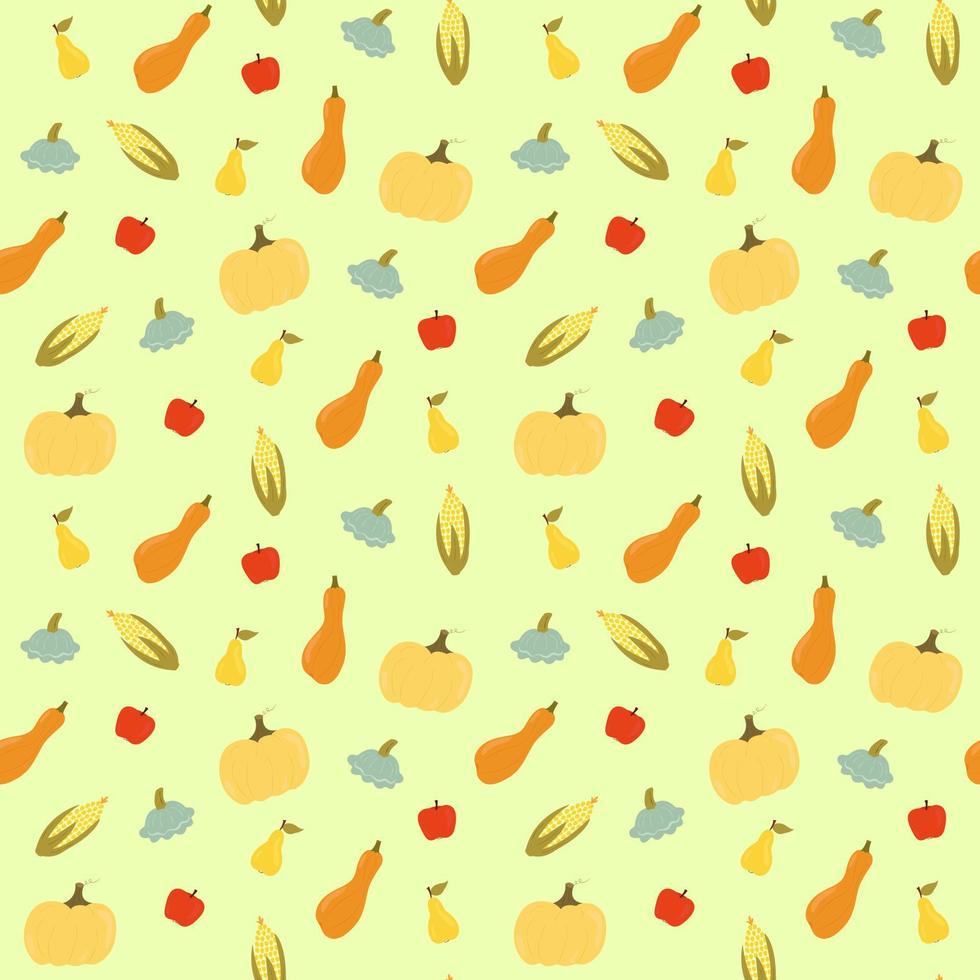Seamless pattern with autumn vegetables, harvest. Vector illustration. Wallpaper, gift paper, web page background, greeting card