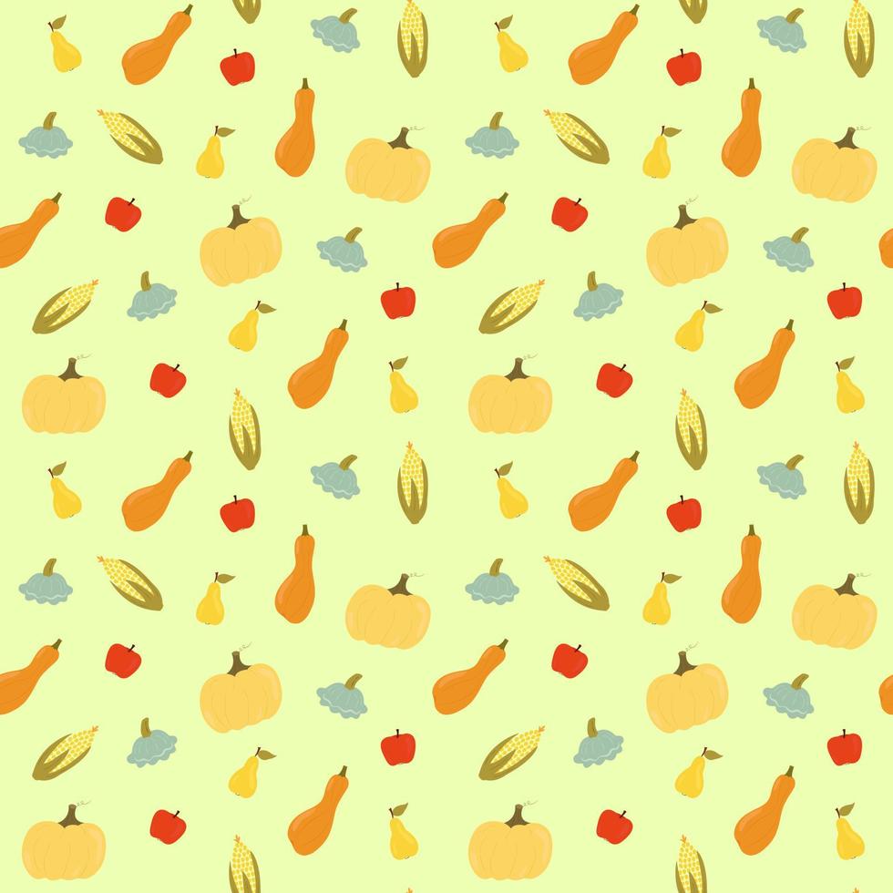Seamless pattern with autumn vegetables, harvest. Vector illustration. Wallpaper, gift paper, web page background, greeting card